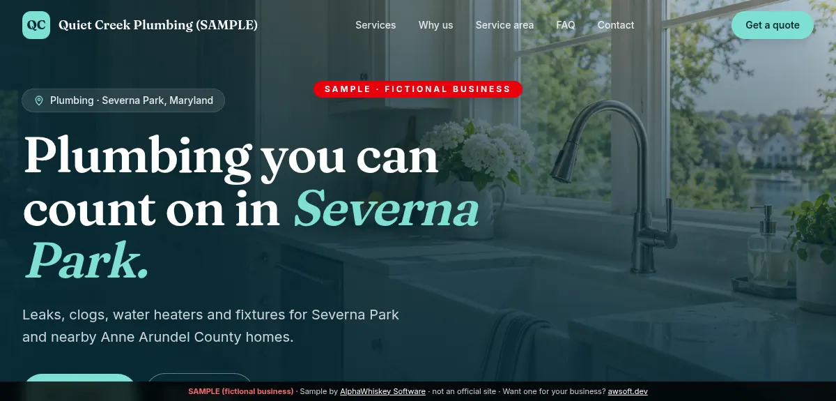 Quiet Creek Plumbing website screenshot